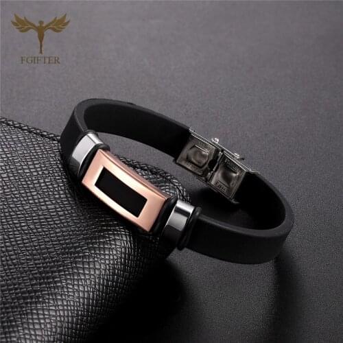 Classic Geometric Mens Wristband Silicone Groove Design Punk Wristband Fashion Casual Bracelet Stainless Steel Buckle