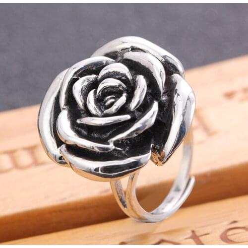 JIASHUNTAI 100% 925 Sterling Silver Rings For Women Rose Flower Design Vintage Silver Jewelry Open Ring For Lover Best Gift