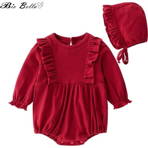 Newborn Baby Girls Clothes Set 100% Cotton Casual Soft Bodysuit+Cap 2Pcs Kids Princess Girls Clothing Birthday Suit