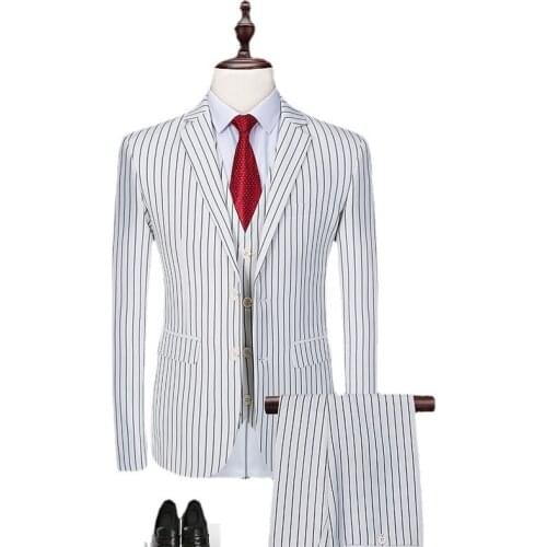 Jacket+Vest+Pants) Mens luxury Tuxedo cotton stripe business suits/Male slim fit Fashion business suit groom dress 3 Pcs 6XL