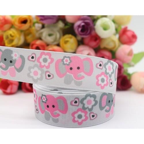 15051709, 7/8'' (22mm) 10 yards elephant printed grosgrain ribbons cartoon characters ribbon hair accessories