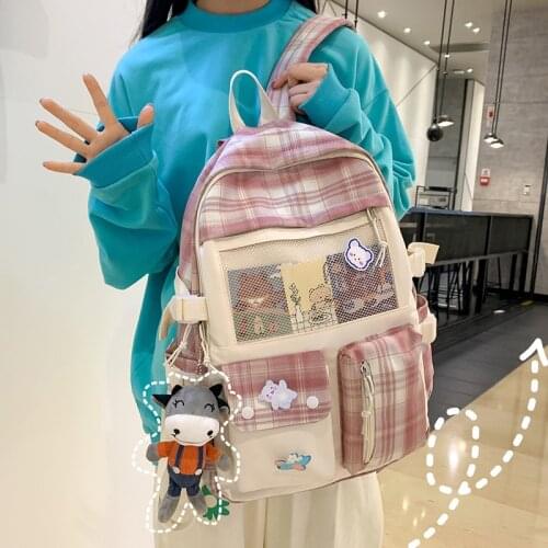 HOCODO Cute Plaid Women Backpack Nylon School Bags For Teengae Girls Fashion Shoulder Bags Female Kawaii Student School Backpack
