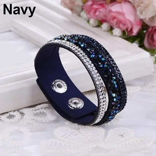 Fashion Crystal Rhinestone Faux Leather Bracelet Wristband Women Jewelry Gift