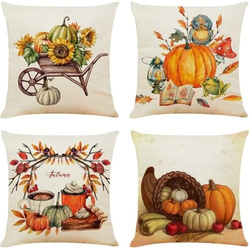 18"x18" Throw Pillow Covers Thanksgiving Decorative Couch Cotton Linen Pillow Square Cover for Sofa Couch Bed and Car