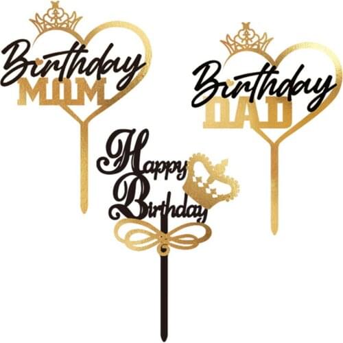 New Gold Crown Brithday DAD MUM Cake Topper For Morhers And Father 's Brithday Party Cake Decoration Baby Shower Party supplie