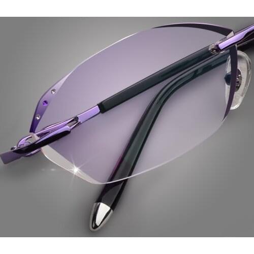 Glasses with rimless glasses Korean female diamond trimming glasses gradient ultralight presbyopia glasses frame tide 18