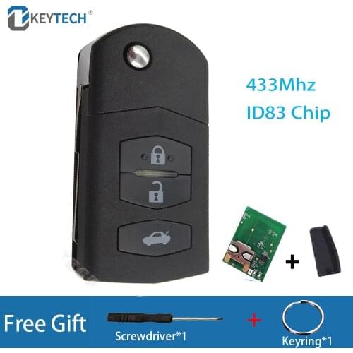 OkeyTech 433Mhz ID83 Chip Flip Folding Car Remote Key For MAZDA 2 3 5 6 RX8 MX5 3 Buttons With Uncut Blade Remote Control Key