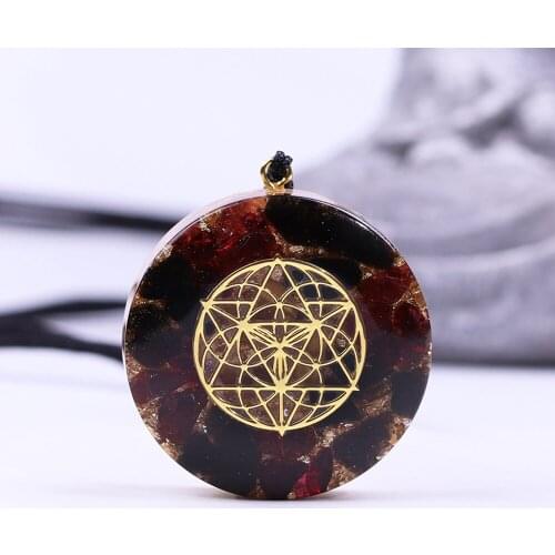 Seed Of Life Orgonite Necklace Healing Crystals Sacred Geometry Jewelry Orgone Pendant With Garnet Obsidian Yoga Meditation