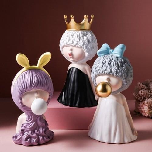 Ins Nordic Modern Creative Resin Lovely Bubble Bow Girl Crafts Statue Ornaments Living Room Porch Home Decoration Ornaments Gift