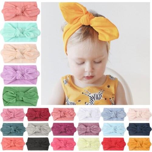 3pcs Baby Headbands Girls Hair Accessories Rabbit Ear Solid Color Soft Nylon Turban Bow Elastic Hairband Toddler Girls Headband