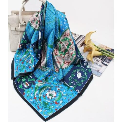12mm Manual Hand Rolled Twill Silk Scarf Women Square Scarves Echarpes Foulards Femme Wrap Bandana Hijab 90CM Digital Printed