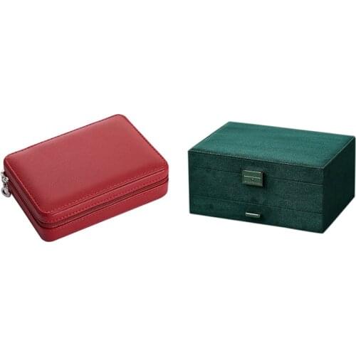 Jewelry Box Organizer Leather Large Box Red with 3-Layers Green Stud Jewelry Organizer Large Box with Lock