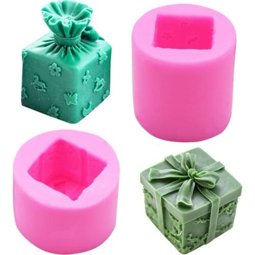 Gift Box shape Silicone Candle Mold for DIY Handmade Aromatherapy Candle Plaster Ornaments Handicrafts Soap Mold Hand Gift Make