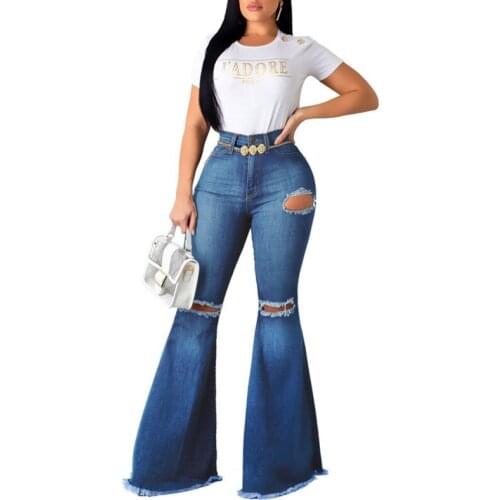 Sexy Plus Size Ripped Jeans for Women Distressed Cotton Zipper Fly Pockets Hole Skinny Mom Jeans Fashion Distressed Jeans