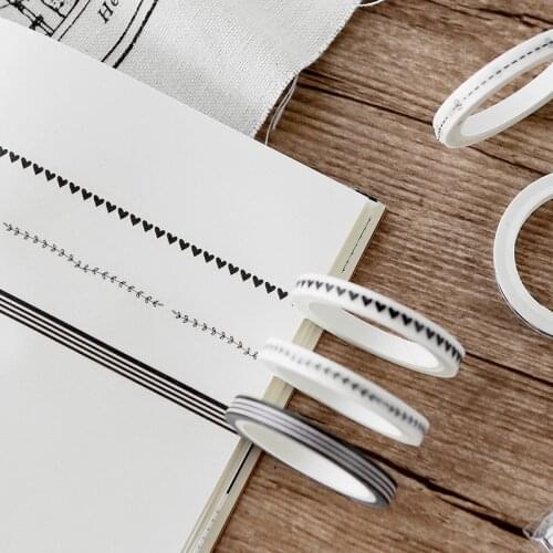 5mm Super Narrow Washi Tape Scrapbooking Material Black White Color Strip Moon Arrow Flower Plant Vine Masking Tapes DIY Use