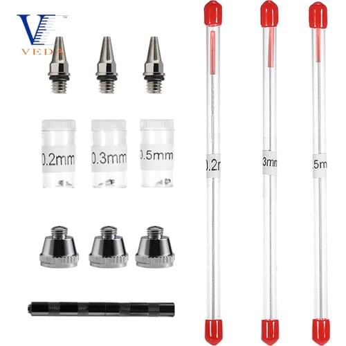 VEDA 0.2/0.3/0.5mm Airbrush Nozzle Needle & Nozzle Cap & Multifunction Reamer & Nozzle Wrench Replacement Part for WD-130 Series
