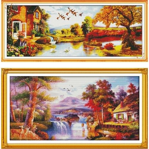 Magnificent Garden DIY Chinese Needlework Crafts 11CT14CT Printed Pattern Cross Stitch Kit DMC Counted on Canvas Embroidery Sets