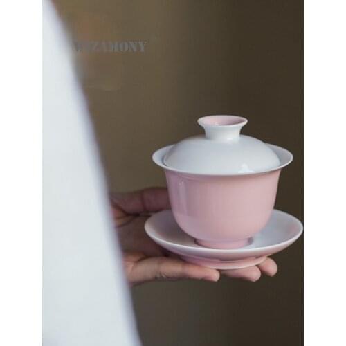 WIZAMONY little peach three only to cover the bowl Kung Fu tea set Japanese tea bowl pink ceramic tea bowl