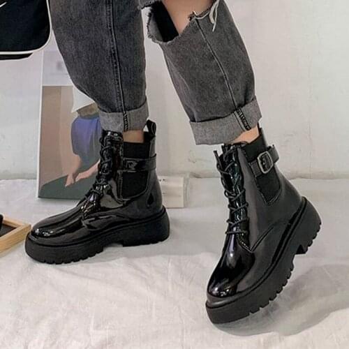 2021 New Winter Autumn Womens Ankle Boots Mid-Heel Non-Slip Lace-Up Women Shoes Leather Fashion Buckle Fashion Plus Size