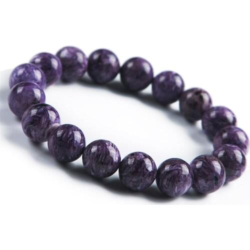 Hot Sale Genuine Natural Purple Charoite Crystal Stone Round Bead Women Bracelets 12mm