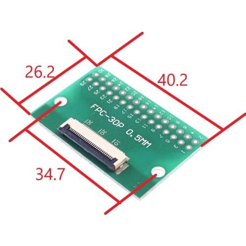 2 pcs Flexible Flat Cable FFC/FPC Connector Adapter 30 Pin 0.5 mm to 2.54 mm x 2.54 mm 2x15 Pin through hole DIP PCB Converter