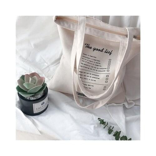 2020 Women Canvas Shopping Bag THE GOOD LIST Letters Print Female Cotton Cloth Shoulder Bag Eco Handbag Tote Reusable Grocery