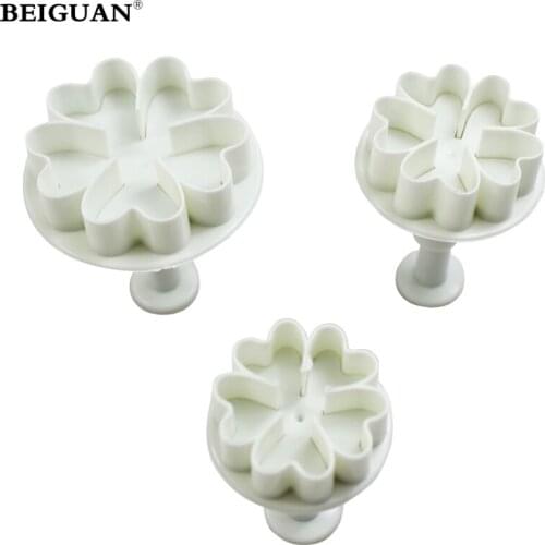 3pcs/set Unique Cake Decorating Icing Plunger Tools Fondant DIY Sugarcraft Mold Mould Decorating Cookie Cutter