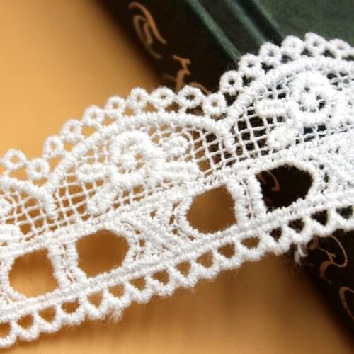 3yards/lot 3cm wide Can Pass 6mm Ribbon Cotton Embroidered Lace Trim Hollow Out Clothes Dress Decorative Patchwork X1077