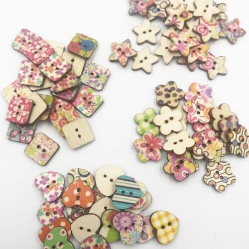 50Pcs Mixed Wood Sewing Buttons For Kids Clothes Scrapbooking Decorative Botones Handicraft DIY Accessories WB720