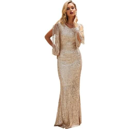 Sequin Dress Europe and America Tassel Fashion Sexy Big Stretch Dance Costume Birthday Outfit Party Dress V-neck Party Dresses