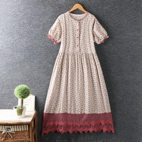 Lamtrip Unique Lace Edge Flowers Short Sleeve Sunflowers Print Cotton Cool Breathable Long Dress