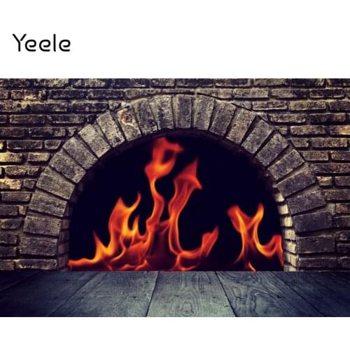 Yeele Fireplace Brick Wall Wooden Boards Black Floor Burning Flame Photography Backdrop Photographic Backgrounds Photo Studio