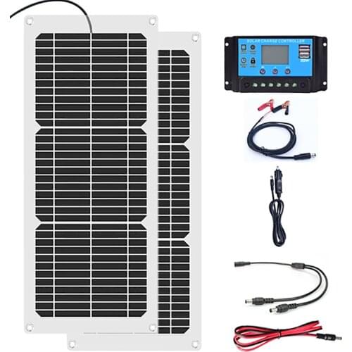 Flexible Solar Panel kit 12v 10w 20w With 12V 24V 10A PWM Controller Car Charger For RV Car Boat LCD Display outdoor waterproof