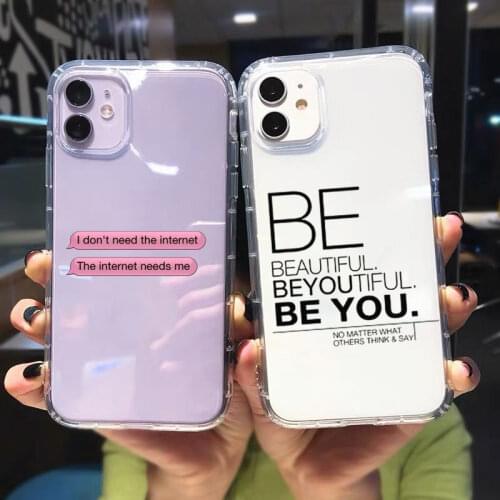 GYKZ Funny Simple Letter Clear Phone Case For iPhone 12 11 Pro XS MAX SE20 XR X 7 8 6 Plus Soft Silicone Cover Shockproof Fundas