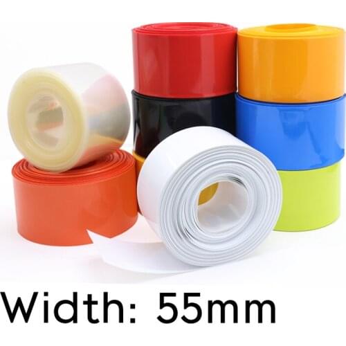 Width 55mm (Diameter 35mm) Lipo Battery Wrap PVC Heat Shrink Tubing Insulated Case Sleeve Protection Cover Flat Pack Colorful