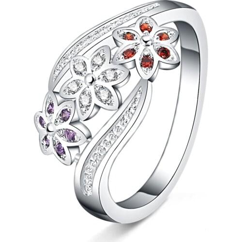 HXH QRX 925 Sterling Silver Charm Colored Flowers 7#8#9# Ring For Woman Fashion Wedding Party Gift Jewelry