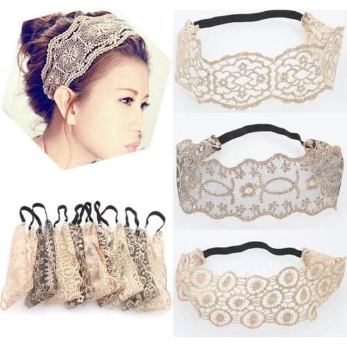 Hot Sale Fashion Lace Flower Elastic Headband Hairband Hair Accessory Girls Headwear Lace Embroidery Hair Band