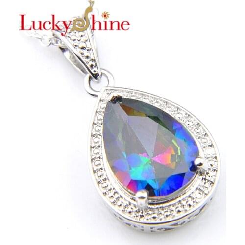 LuckyShine Classic Vintage Rainbow Water Drop CZ Pendants Sliver Fashion Zircon Necklace Pendants Jewelry Lovers