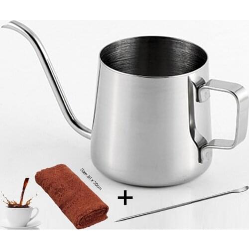 350ml/12oz Small Pour Over Coffee Kettle Long Narrow Spout Stainless Steel Coffee Pot Towel Garland Needle