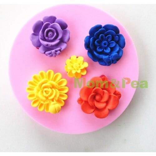 Mom&Pea 0587 Free Shipping 5-flower Shaped Silicone Mold Cake Decoration Fondant Cake 3D Mold