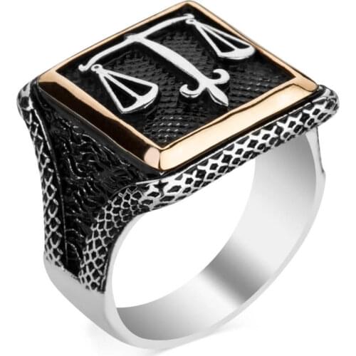 Scale of Justice Men Ring Square Men Ring Modern Luxury Silver Ring Vintage Handmade Men Jewelery Authentic Ring