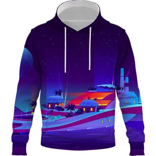 2021 New Fashion hot Mens Hoodie Sweatshirt Harajuku Men And Women 3D Night view Pattern Cruise Printed Hoodies Men clothing