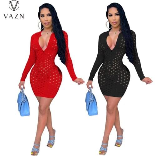 VAZN New 2021 Autumn Full Sleeve Evening Gown Women Dress Women Elegant Solid Dress Slim Dress Club Birthday Shinny Dress