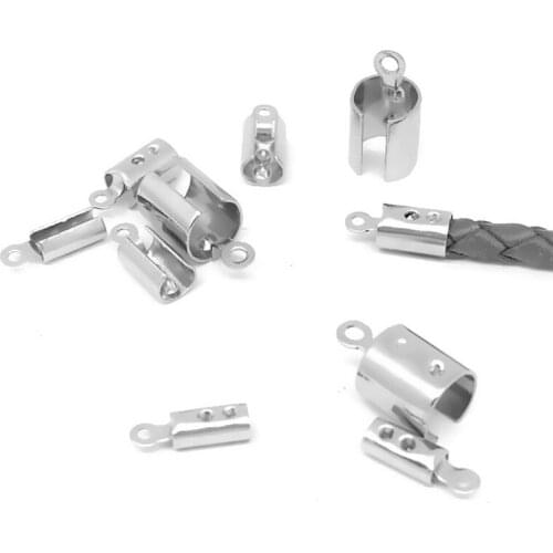 50pcs/lot Stainless Steel leather Cord Crimp Beads End Caps Fastener Necklace Connectors For Jewelry Making Supplies Accessories