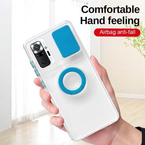 Clear Push Pull Camera Protect Ring Holder Case For Xiaomi Mi 11i 11 Lite Redmi Note 10 Poco M3 Pro F3 5G Soft Shockproof Coque