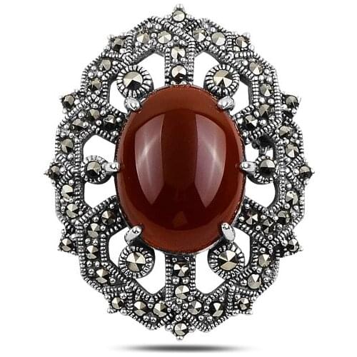 Silverlina Silver Natural Stone & Marcasite Brooch & Pendant