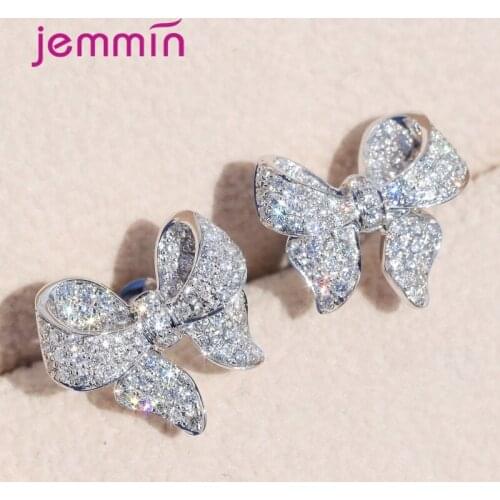New Arrival 925 Sterling Silver Cute Bowknot Stud Earrings For Women Shinning Zircon Stone Fashion Korean Earrings Jewelry