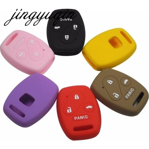 Jingyuqin Remote Silicone Key Case for Honda Accord CR-V Civic Insight Ridgeline 4 Buttons 3 Button+Panic New Holder Cover