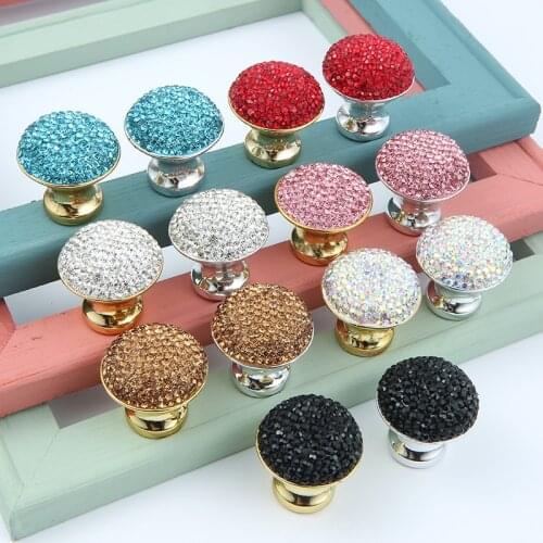 Morden Shiny Rhinestone Single Hole Knob Solid Color Inlaid Diamond Crystal Ball Door Handle Drawer Wardrobe Door Pulls Hardware