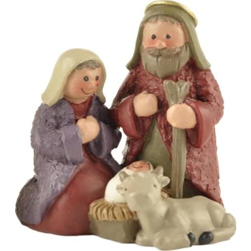Countryside Jesus Family Baby and Sheep Statue Mary Miniatures Fugurines Holy Communion Decoration Marie Joseph Church Supply